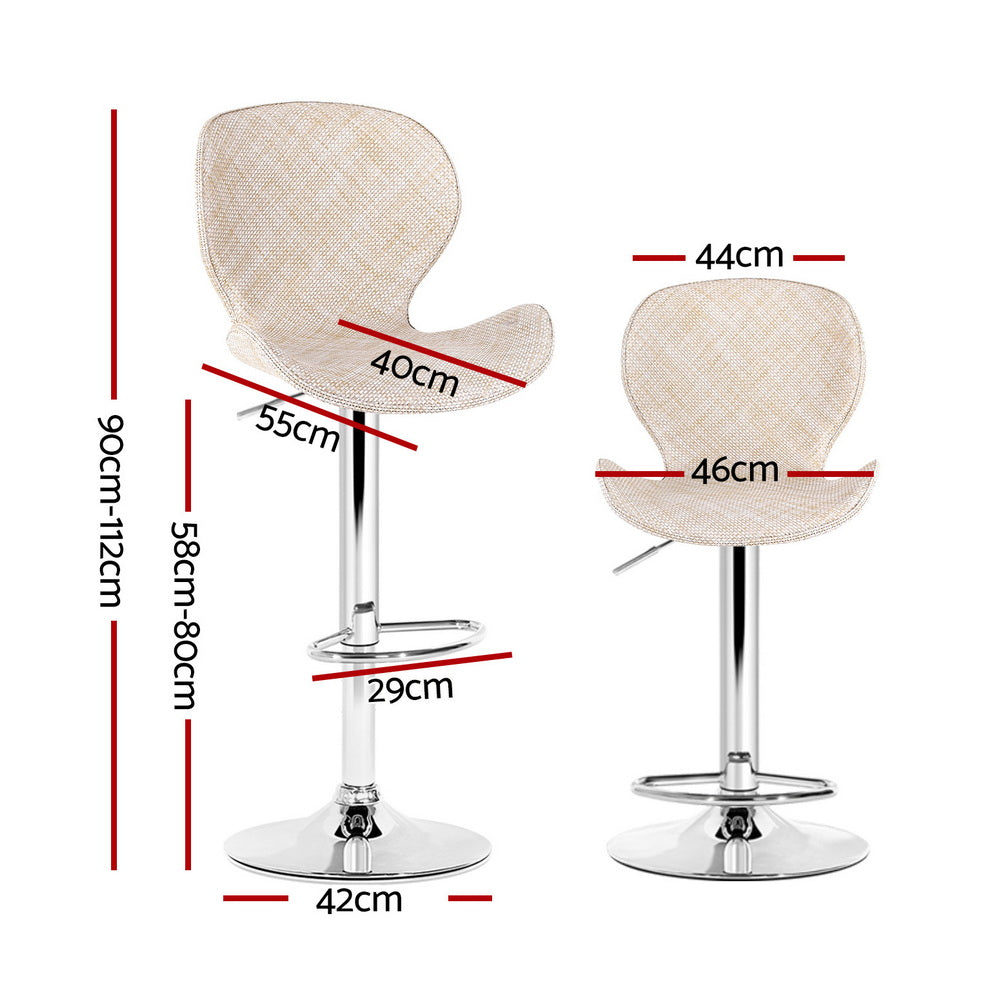 Set of 4 Visby Bar Stools Kitchen Swivel Gas Lift Counter Chair Wing PE Rattan - Beige