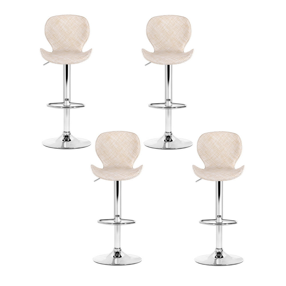 Set of 4 Visby Bar Stools Kitchen Swivel Gas Lift Counter Chair Wing PE Rattan - Beige