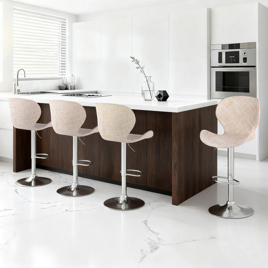 Set of 4 Visby Bar Stools Kitchen Swivel Gas Lift Counter Chair Wing PE Rattan - Beige