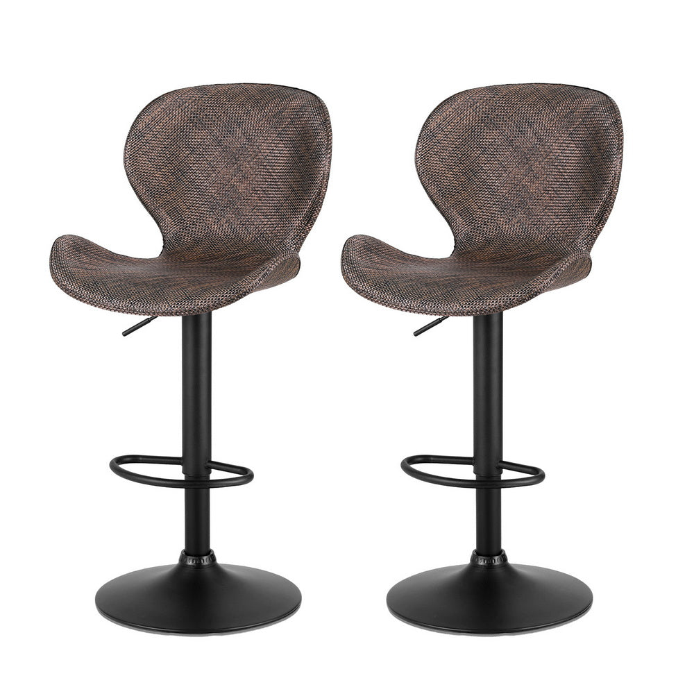 Set of 2 Visby Bar Stools Kitchen Swivel Gas Lift Counter Chair Wing PE Rattan - Brown