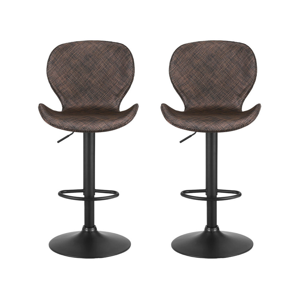 Set of 2 Visby Bar Stools Kitchen Swivel Gas Lift Counter Chair Wing PE Rattan - Brown