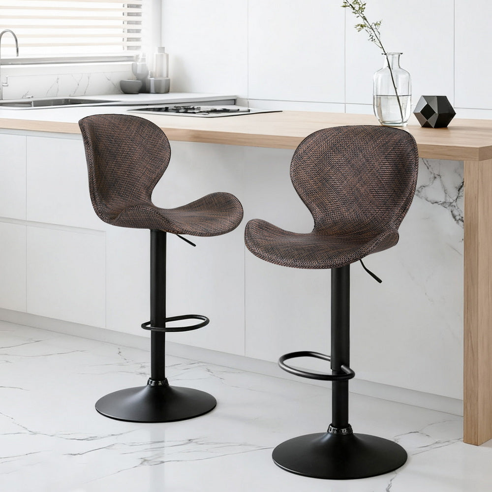 Set of 2 Visby Bar Stools Kitchen Swivel Gas Lift Counter Chair Wing PE Rattan - Brown