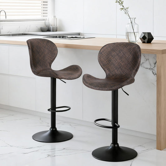 Set of 2 Visby Bar Stools Kitchen Swivel Gas Lift Counter Chair Wing PE Rattan - Brown