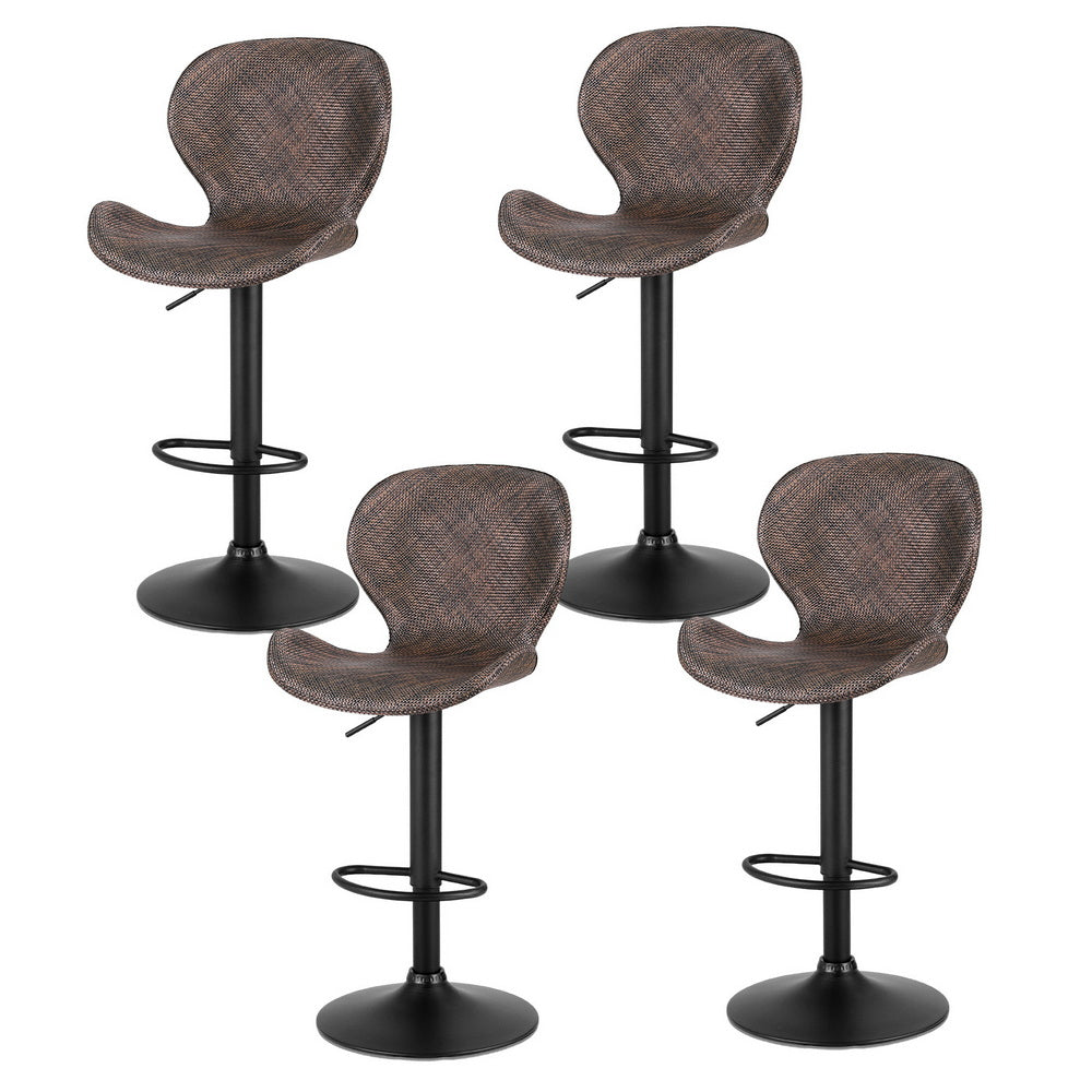 Set of 4 Visby Bar Stools Kitchen Swivel Gas Lift Counter Chair Wing PE Rattan - Brown