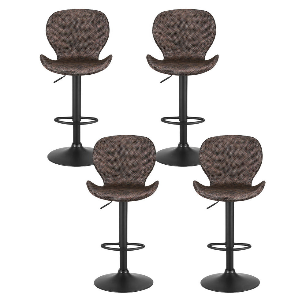Set of 4 Visby Bar Stools Kitchen Swivel Gas Lift Counter Chair Wing PE Rattan - Brown