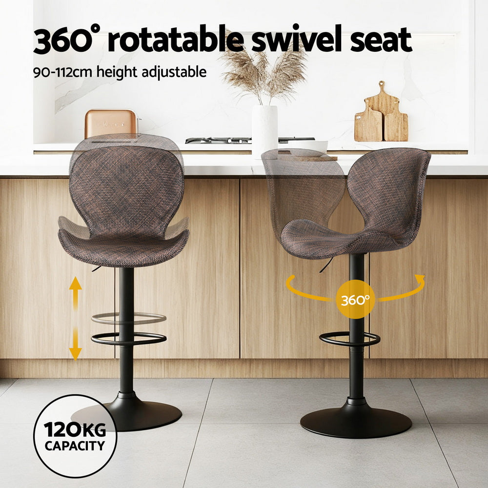 Set of 4 Visby Bar Stools Kitchen Swivel Gas Lift Counter Chair Wing PE Rattan - Brown