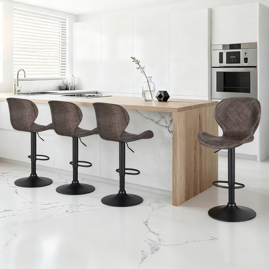 Set of 4 Visby Bar Stools Kitchen Swivel Gas Lift Counter Chair Wing PE Rattan - Brown