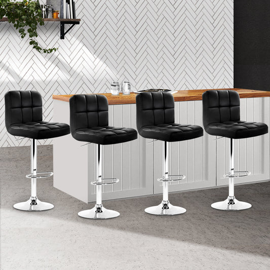 Set of 4 Livorno Bar Stools Gas lift Swivel Steel - Steel & Black