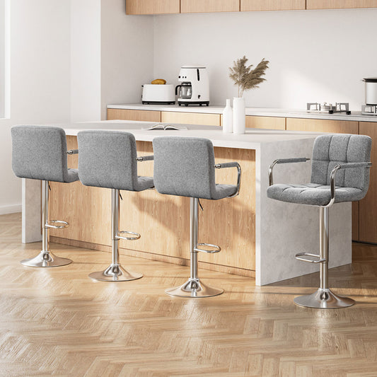 Set of 4 Foggia Bar Stools Fabric Gas Lift w/Armrest - Grey