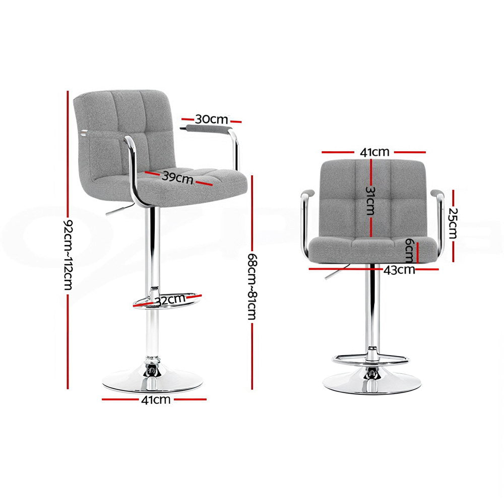Set of 4 Foggia Bar Stools Fabric Gas Lift w/Armrest - Grey