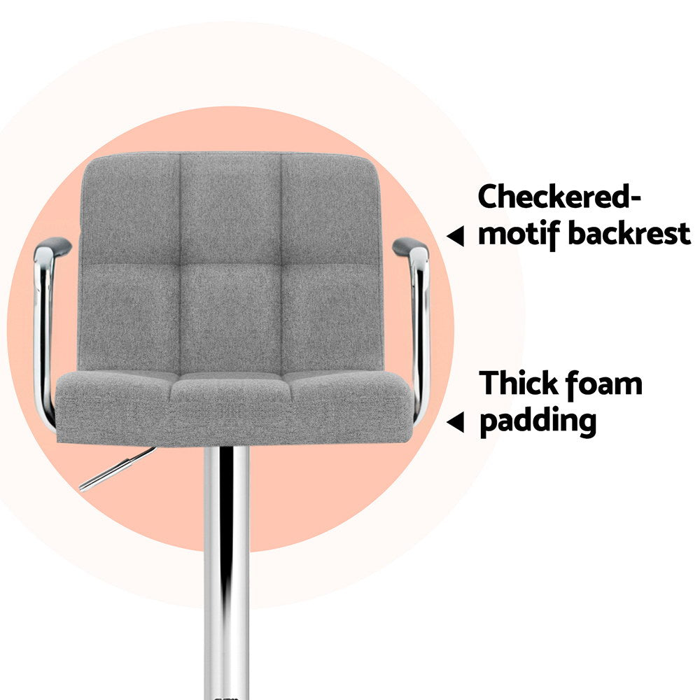 Set of 4 Foggia Bar Stools Fabric Gas Lift w/Armrest - Grey