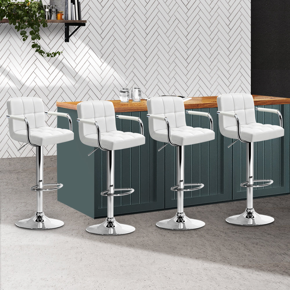 Set of 4 Foggia Bar Stools Gas lift Swivel Steel - White