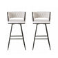 Set of 2 Asosa Bar Stools Kitchen Dining Chair Counter Stool Woven Velvet Metal - Ivory