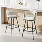 Set of 2 Asosa Bar Stools Kitchen Dining Chair Counter Stool Woven Velvet Metal - Ivory