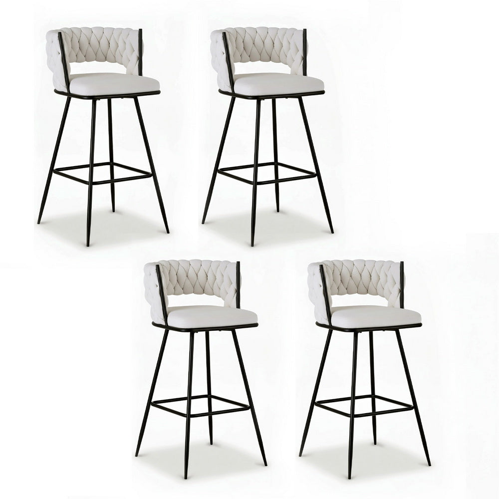Set of 4 Asosa Bar Stools Kitchen Dining Chair Counter Stool Woven Velvet Metal - Ivory
