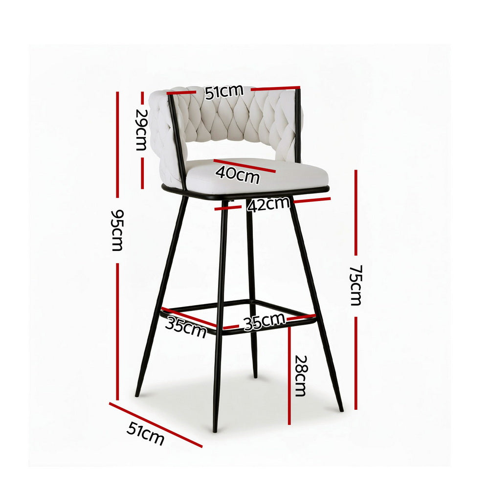 Set of 4 Asosa Bar Stools Kitchen Dining Chair Counter Stool Woven Velvet Metal - Ivory