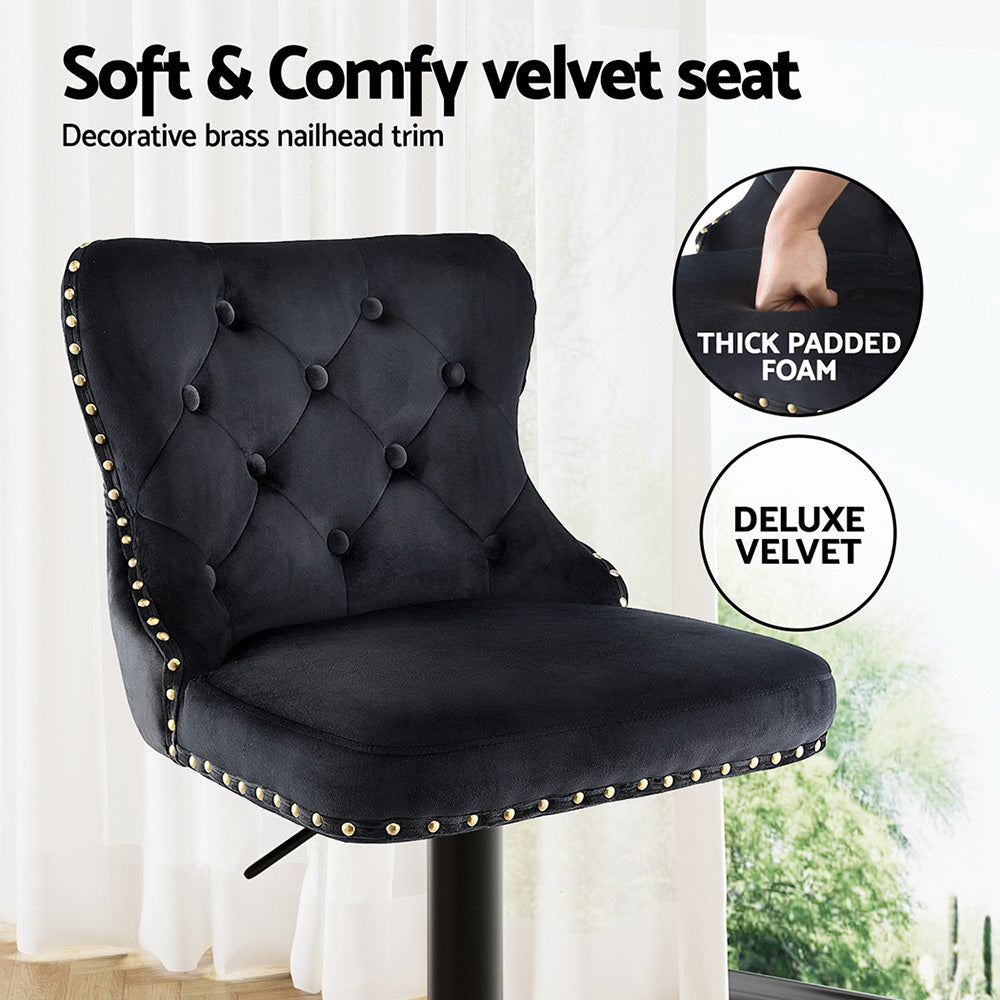 Capri Bar Stool Adjustable Height Nailhead Trim Kitchen Counter Stool - Black