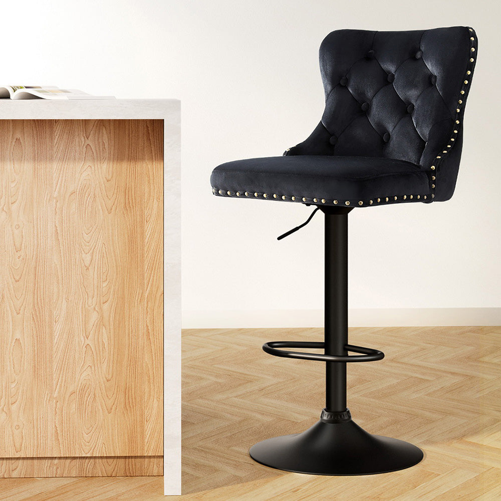 Capri Bar Stool Adjustable Height Nailhead Trim Kitchen Counter Stool - Black