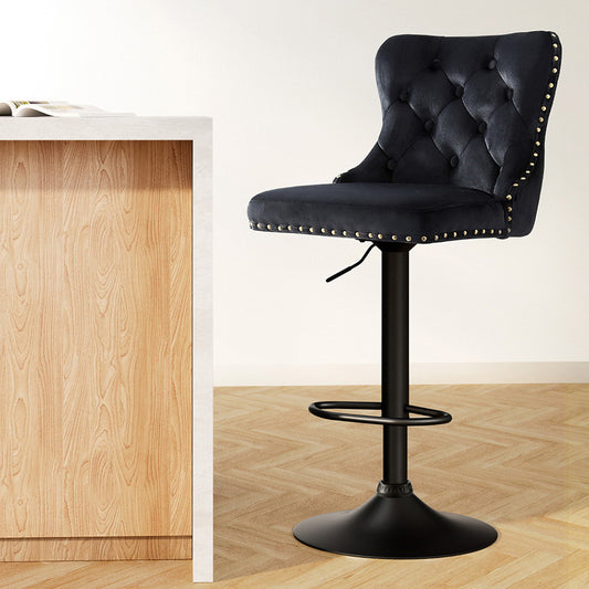 Capri Bar Stool Adjustable Height Nailhead Trim Kitchen Counter Stool - Black