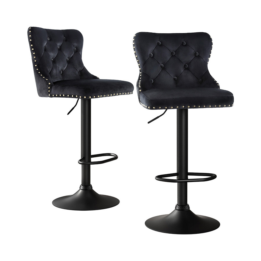 Set of 2 Capri Bar Stool Adjustable Height Nailhead Trim Kitchen Counter Stool - Black