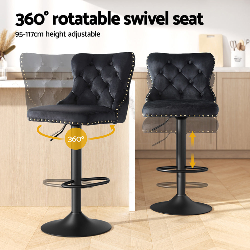 Set of 2 Capri Bar Stool Adjustable Height Nailhead Trim Kitchen Counter Stool - Black