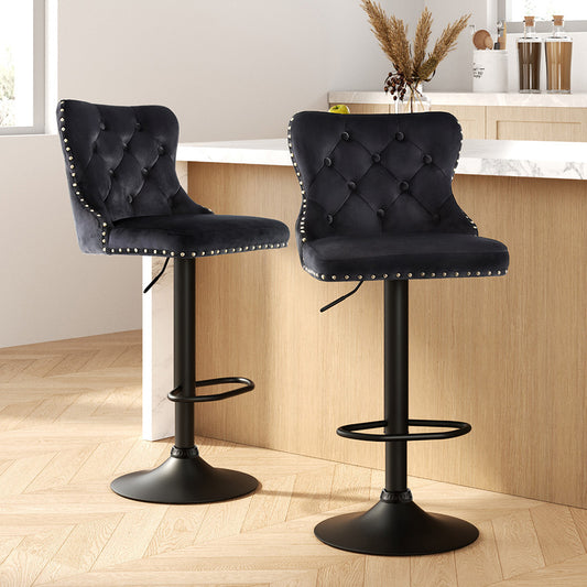 Set of 2 Capri Bar Stool Adjustable Height Nailhead Trim Kitchen Counter Stool - Black