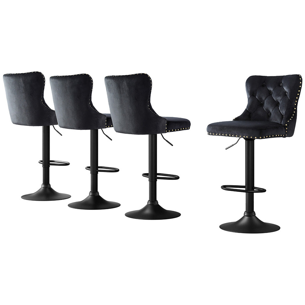 Set of 4  Capri Bar Stool Adjustable Height Nailhead Trim Kitchen Counter Stool - Black