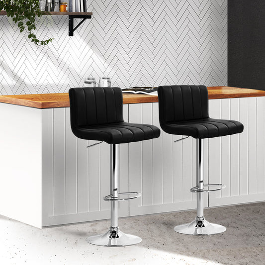 Set of 2 Glasgow Line Style PU Leather Bar Stools - Black