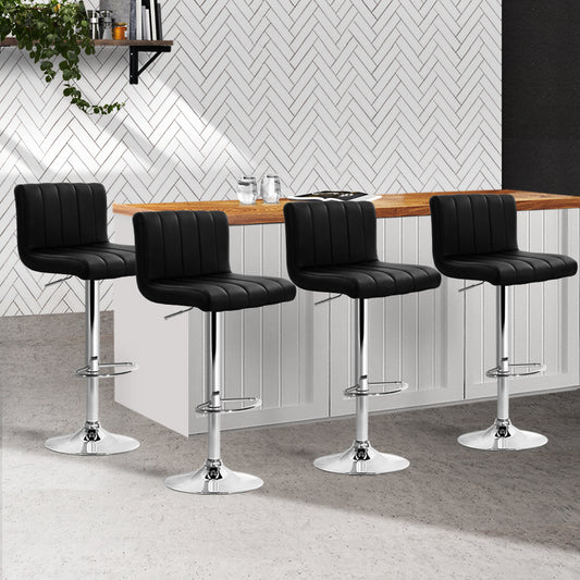 Set of 4 Glasgow Line Style PU Leather Bar Stools - Black