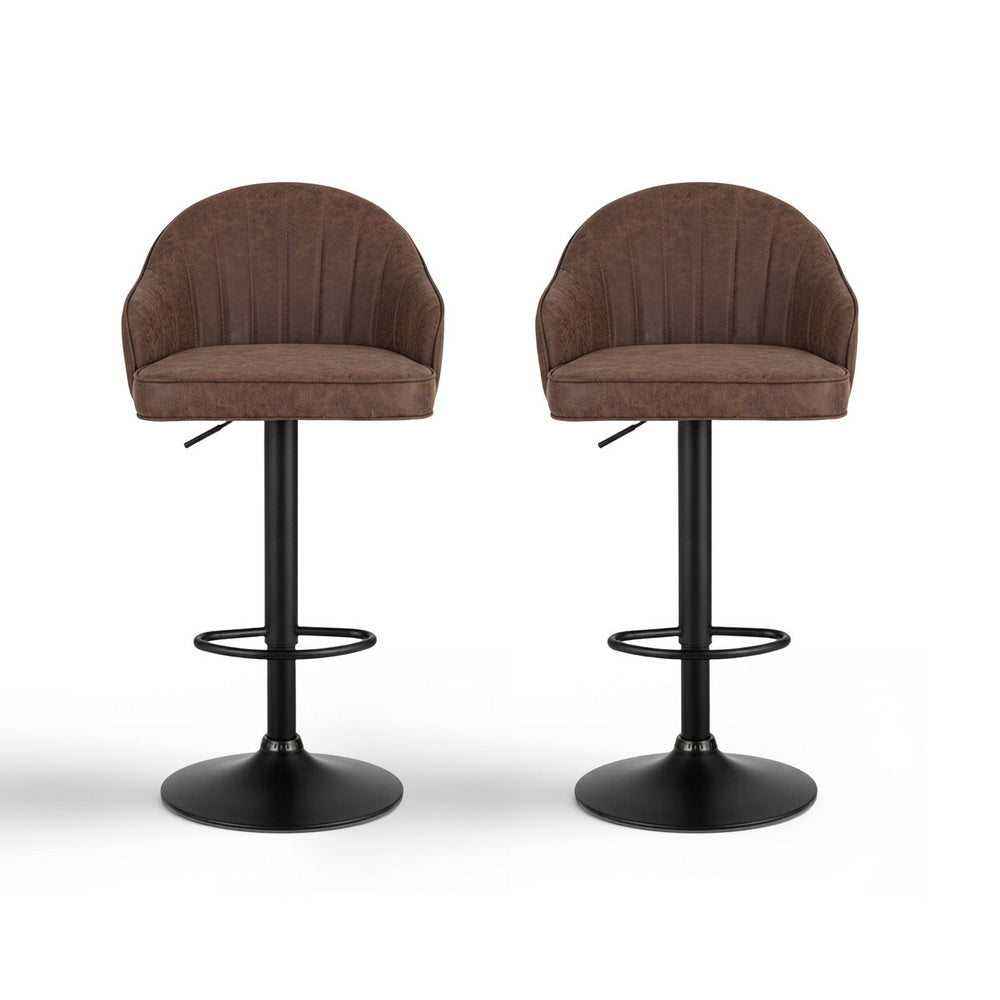 Set of 2 Balvi Bar Stools Kitchen Swivel Gas Lift Counter Chair Shell Leather - Brown