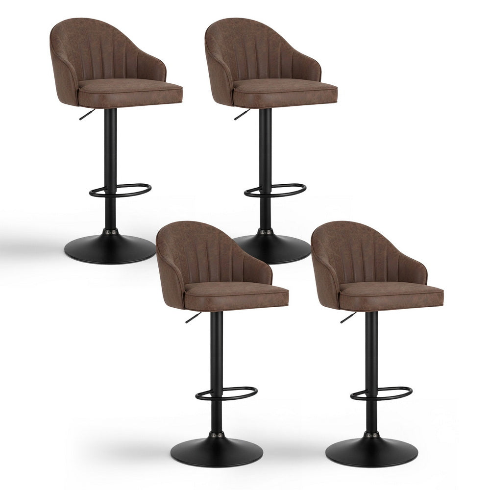 Set of 4 Balvi Bar Stools Kitchen Swivel Gas Lift Counter Chair Shell Leather - Brown