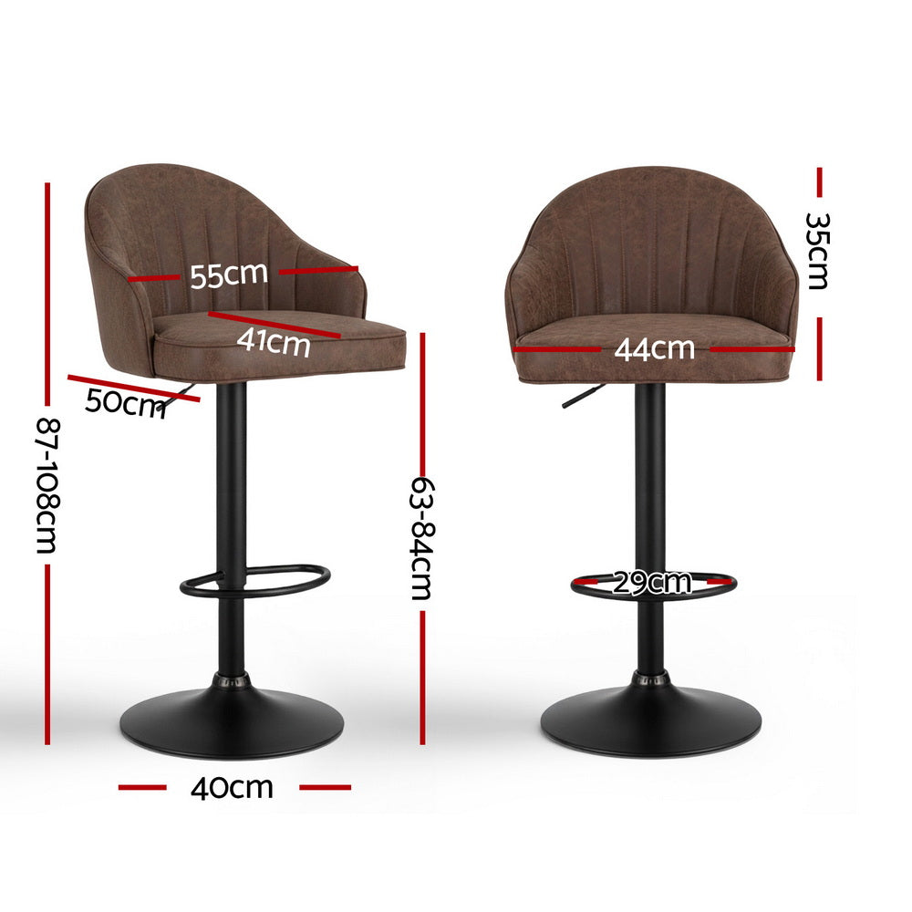Set of 4 Balvi Bar Stools Kitchen Swivel Gas Lift Counter Chair Shell Leather - Brown