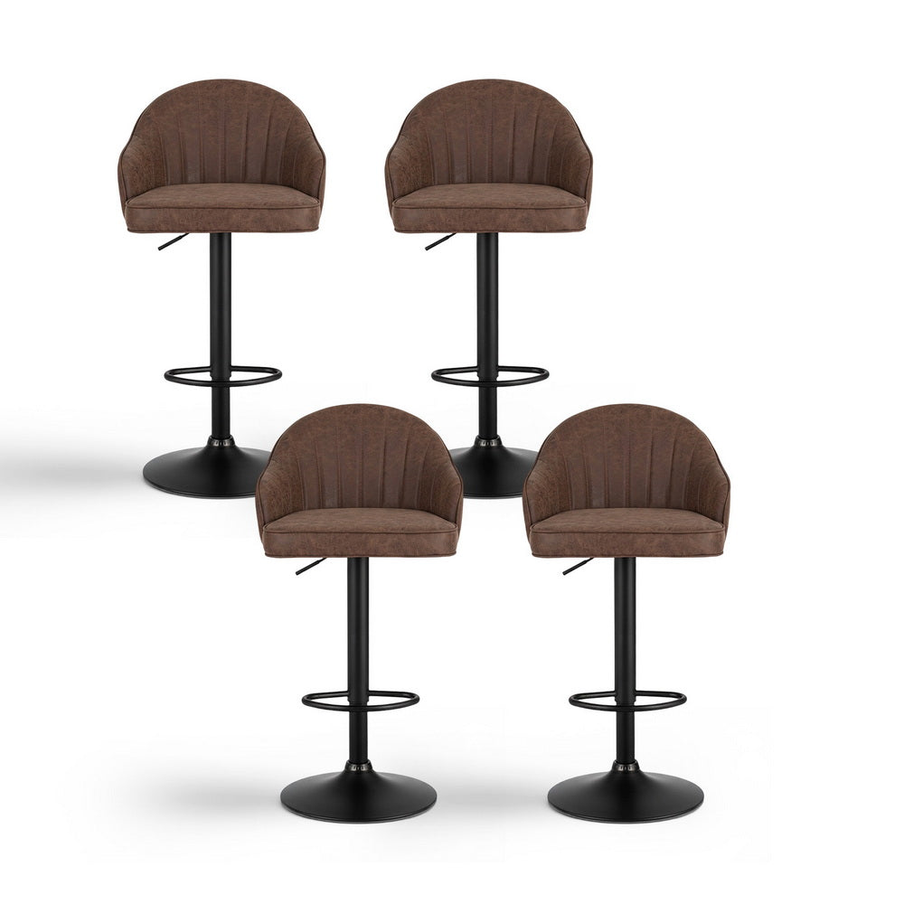 Set of 4 Balvi Bar Stools Kitchen Swivel Gas Lift Counter Chair Shell Leather - Brown