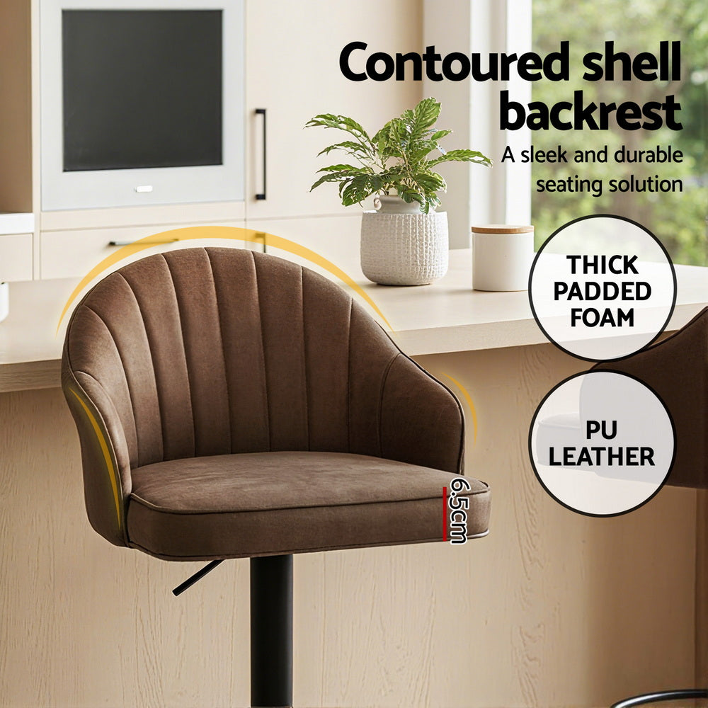 Set of 4 Balvi Bar Stools Kitchen Swivel Gas Lift Counter Chair Shell Leather - Brown