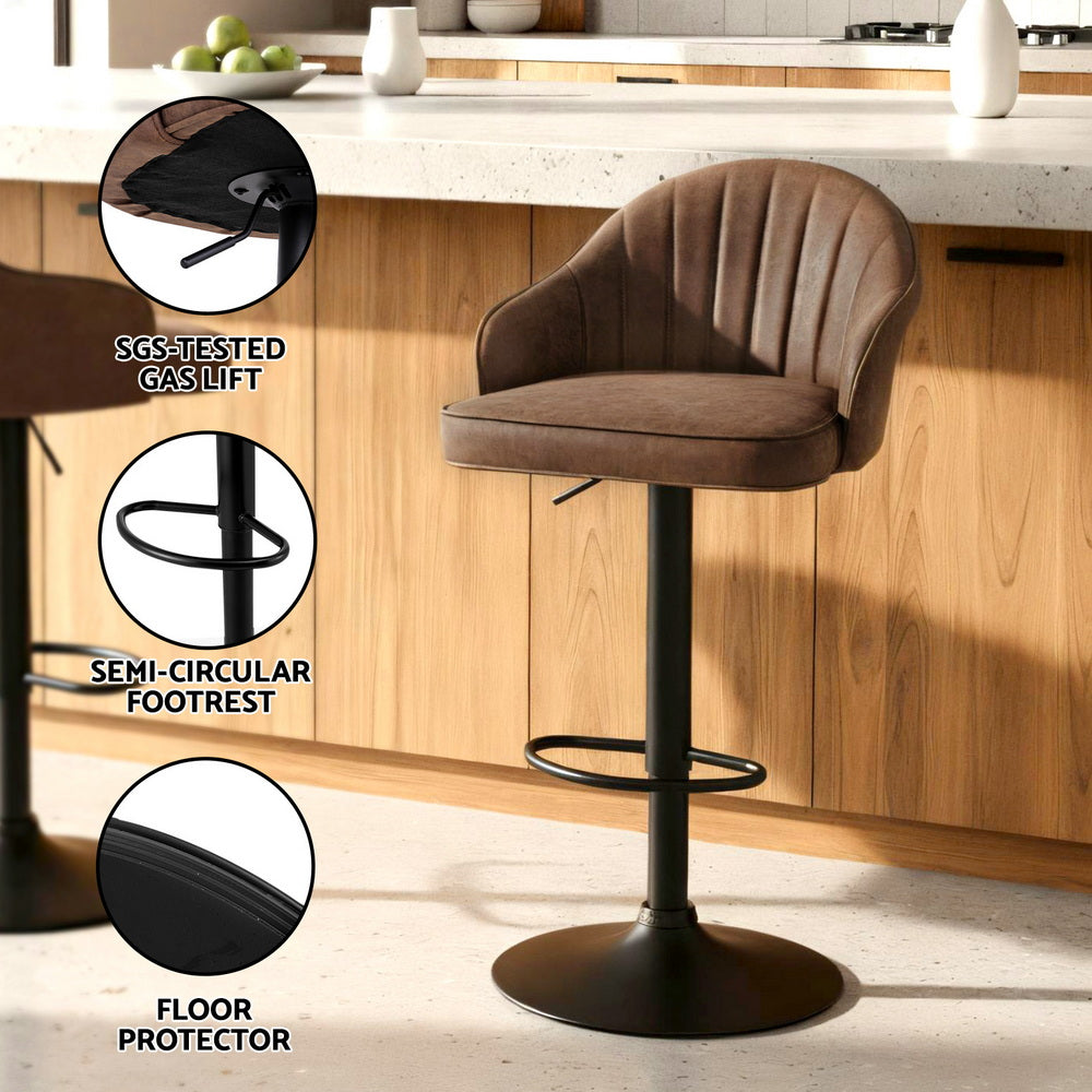 Set of 4 Balvi Bar Stools Kitchen Swivel Gas Lift Counter Chair Shell Leather - Brown