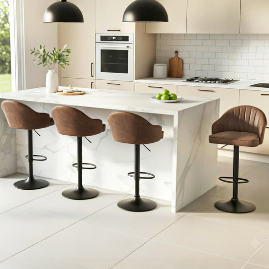 Set of 4 Balvi Bar Stools Kitchen Swivel Gas Lift Counter Chair Shell Leather - Brown