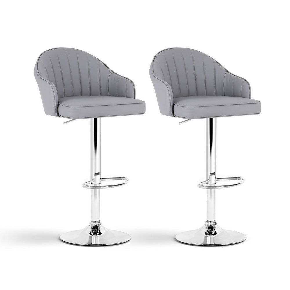 Set of 2 Balvi Bar Stools Kitchen Swivel Gas Lift Counter Chair Shell Leather - Grey
