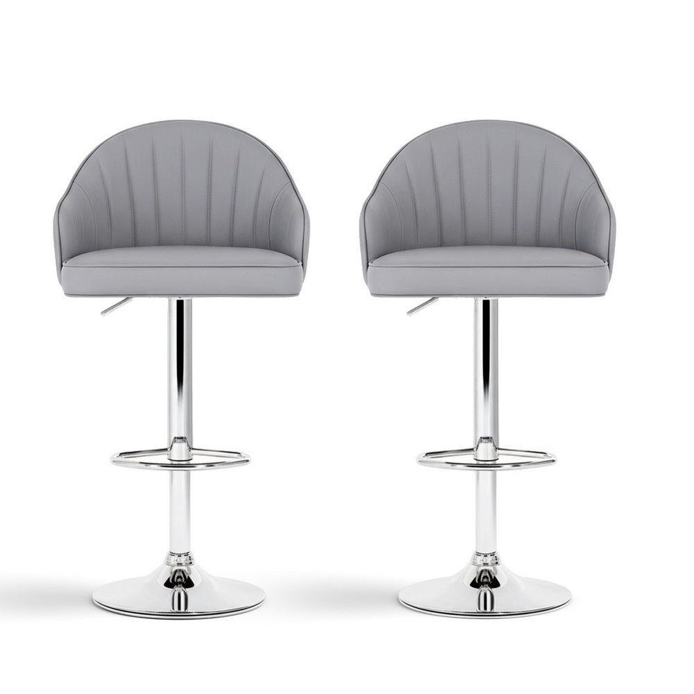 Set of 2 Balvi Bar Stools Kitchen Swivel Gas Lift Counter Chair Shell Leather - Grey