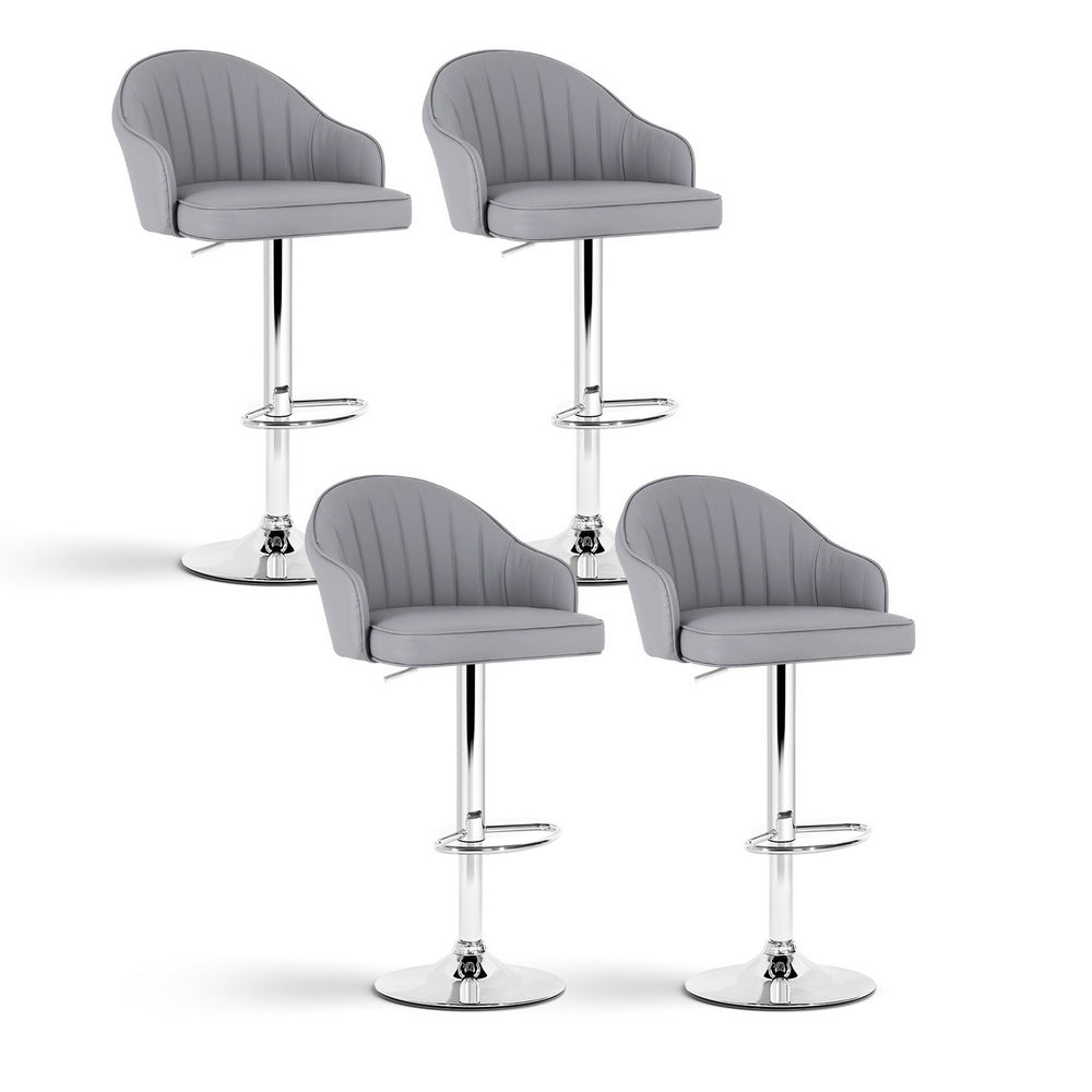 Set of 4 Balvi Bar Stools Kitchen Swivel Gas Lift Counter Chair Shell Leather - Grey