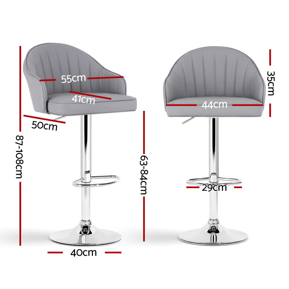 Set of 4 Balvi Bar Stools Kitchen Swivel Gas Lift Counter Chair Shell Leather - Grey