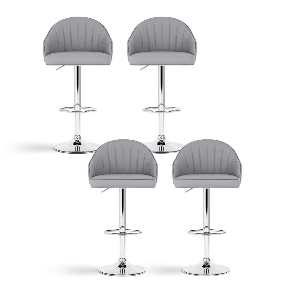 Set of 4 Balvi Bar Stools Kitchen Swivel Gas Lift Counter Chair Shell Leather - Grey
