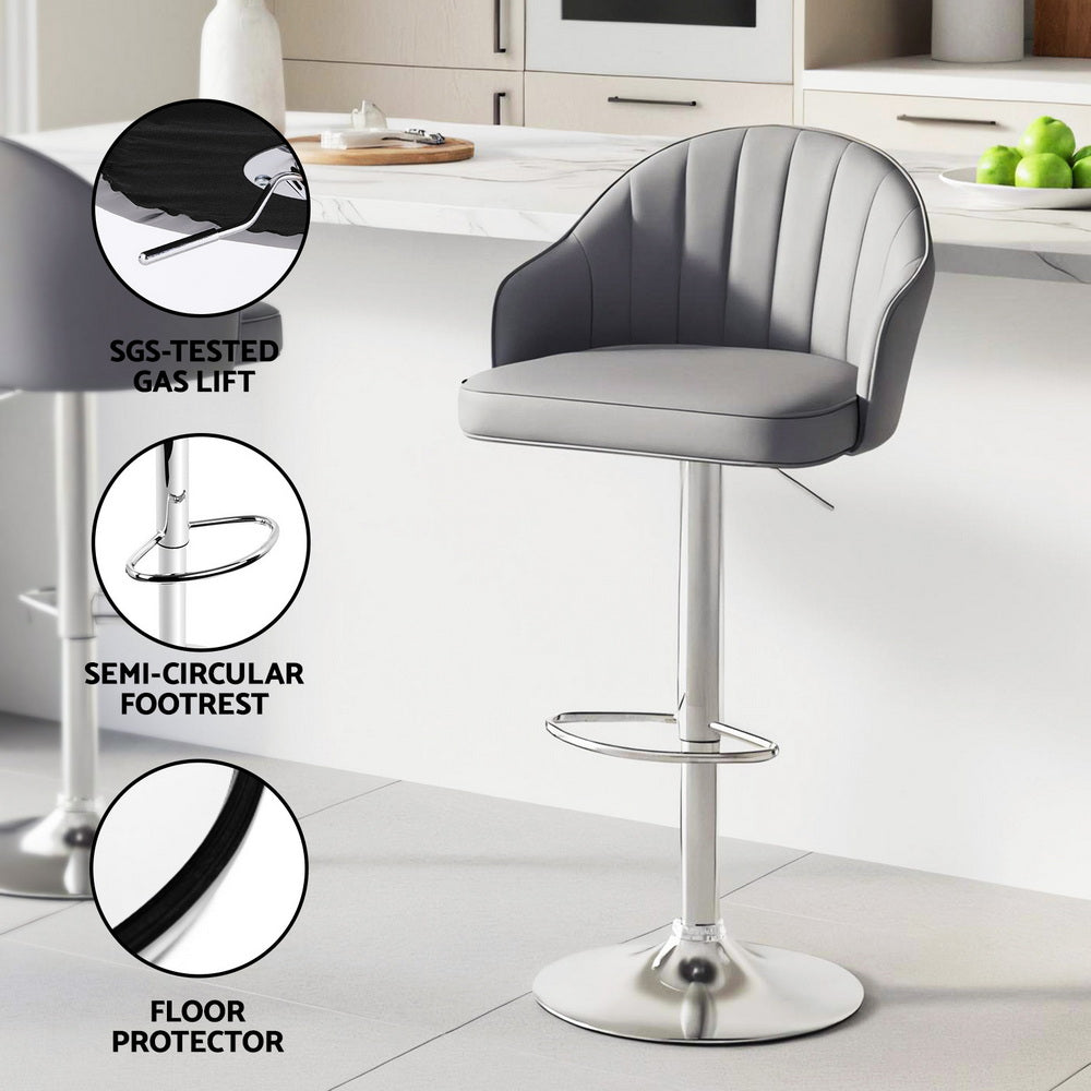 Set of 4 Balvi Bar Stools Kitchen Swivel Gas Lift Counter Chair Shell Leather - Grey
