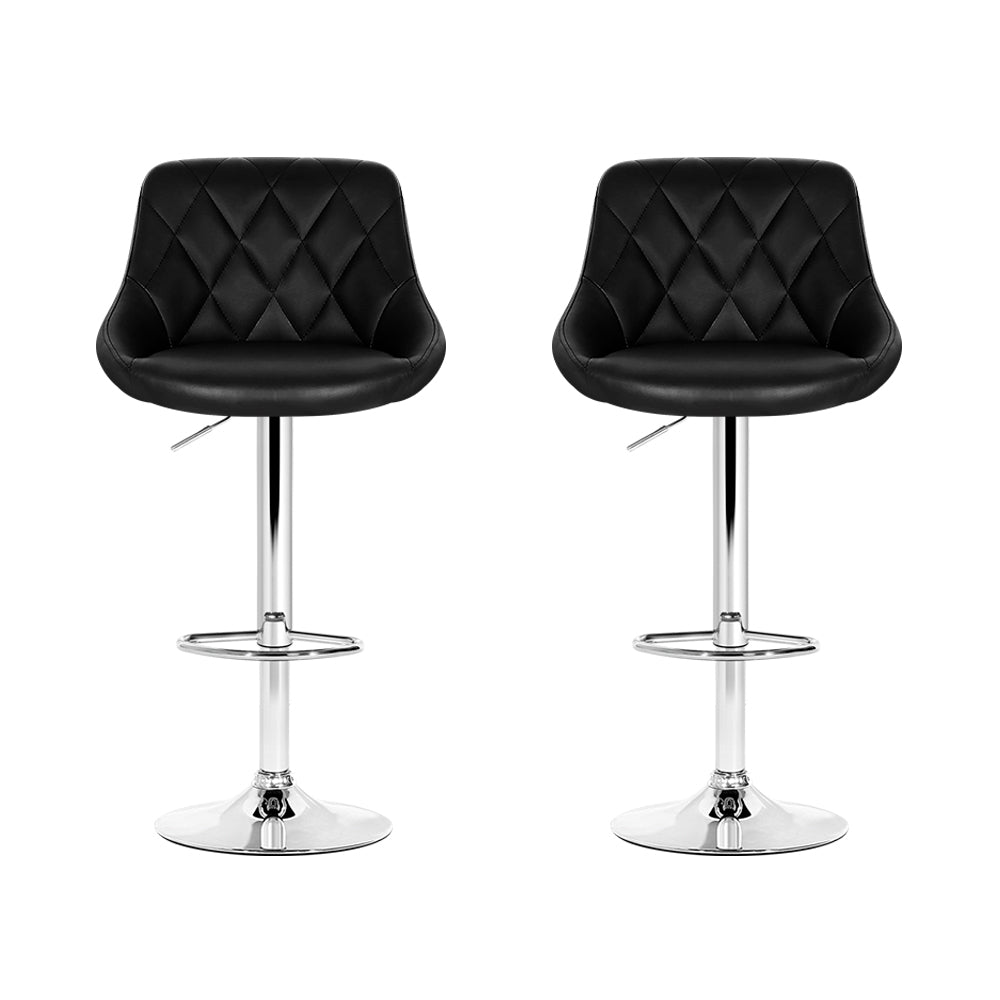 Set of 2 Corfu Bar Stools PU Leather Diamond Style - Black