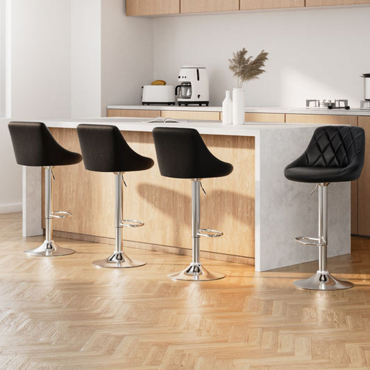 Set of 4 Corfu Bar Stools PU Leather Diamond Style - Black