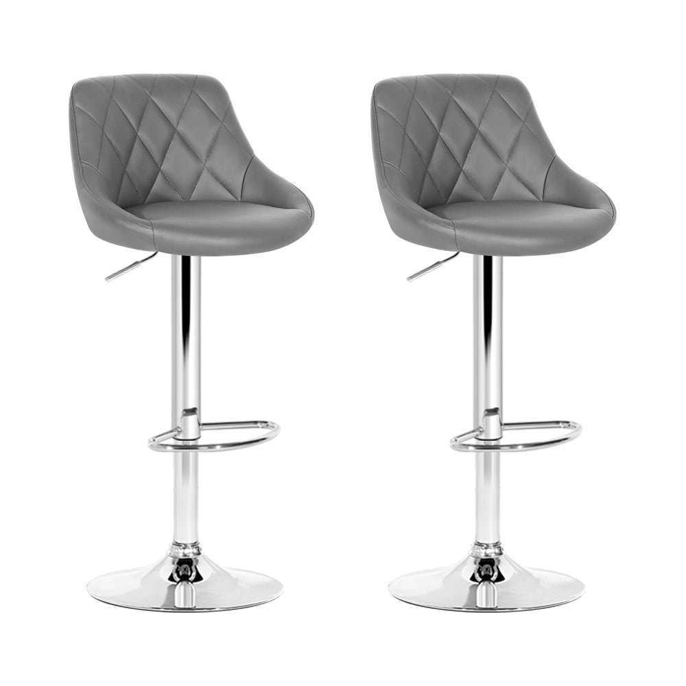 Set of 2 Corfu Bar Stools PU Leather Diamond Style - Grey