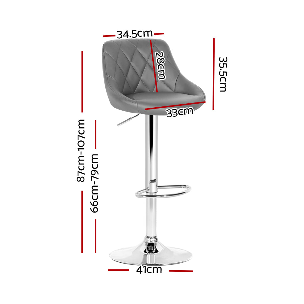Set of 2 Corfu Bar Stools PU Leather Diamond Style - Grey