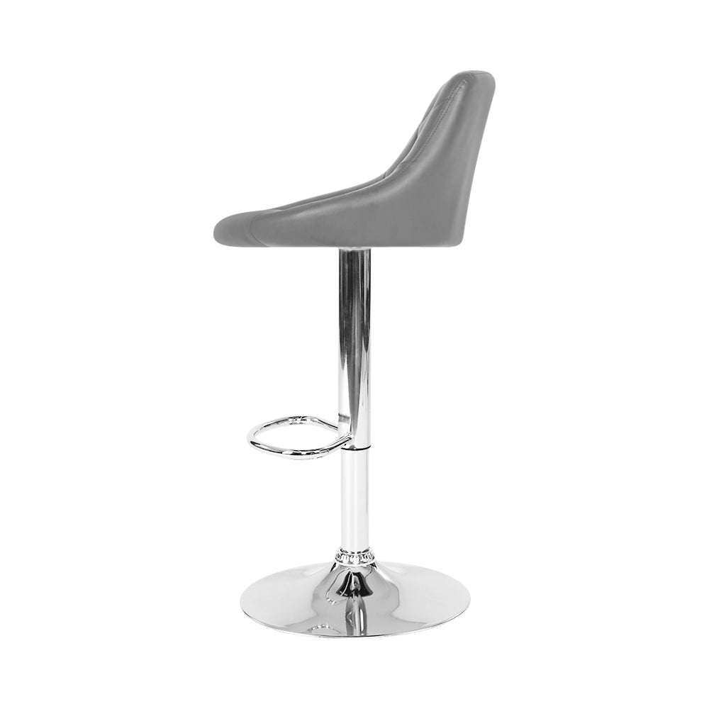 Set of 2 Corfu Bar Stools PU Leather Diamond Style - Grey