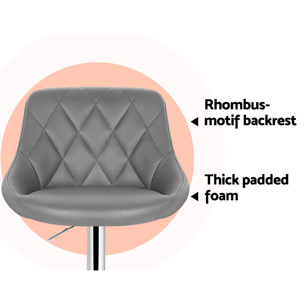 Set of 2 Corfu Bar Stools PU Leather Diamond Style - Grey