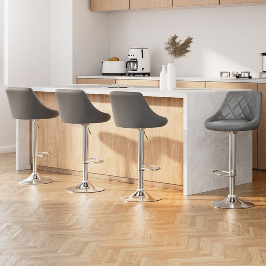 Set of 4 Corfu Bar Stools PU Leather Diamond Style - Grey