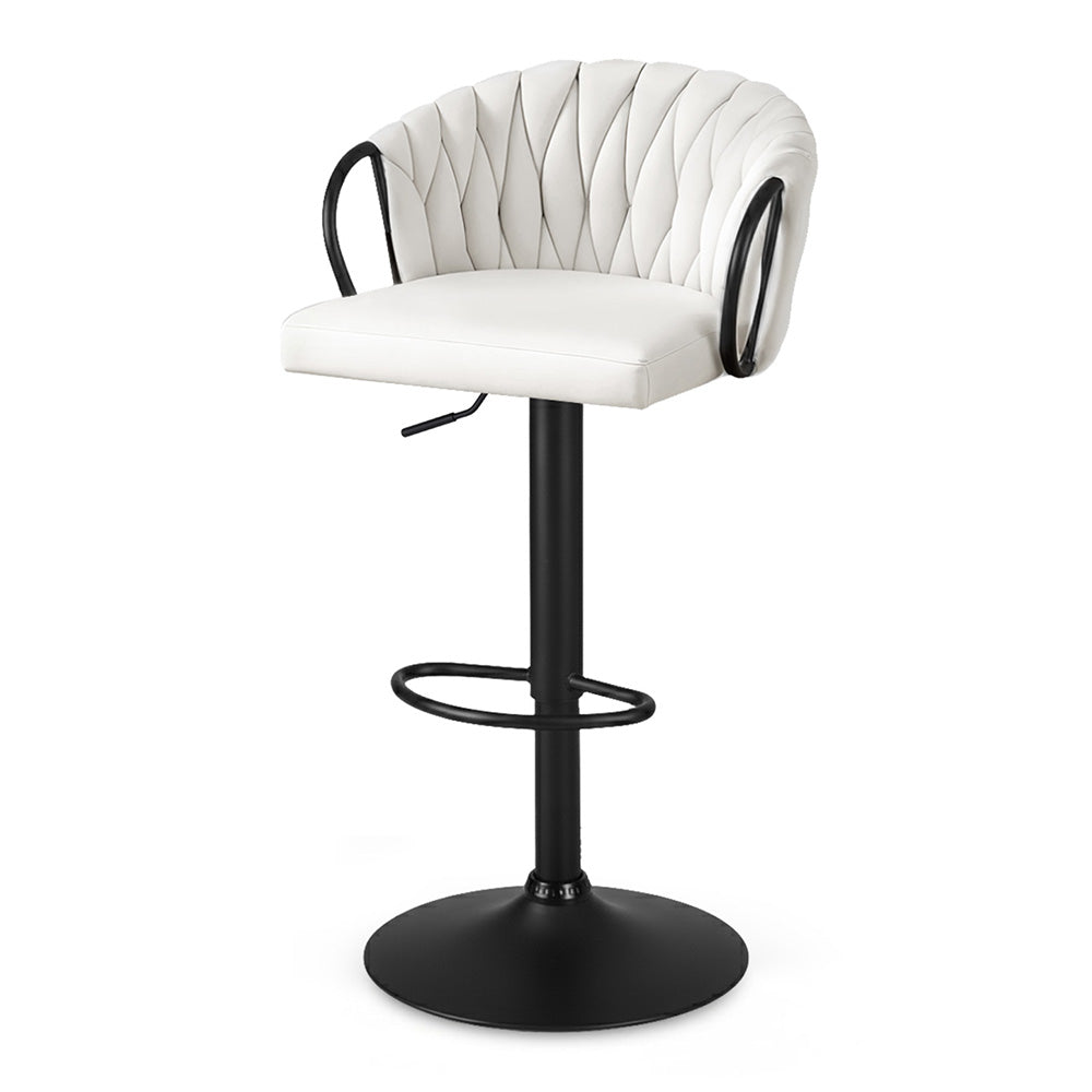 Caraz Bar Stool Single Kitchen Dining Chair Counter Stool Woven Velvet - Ivory